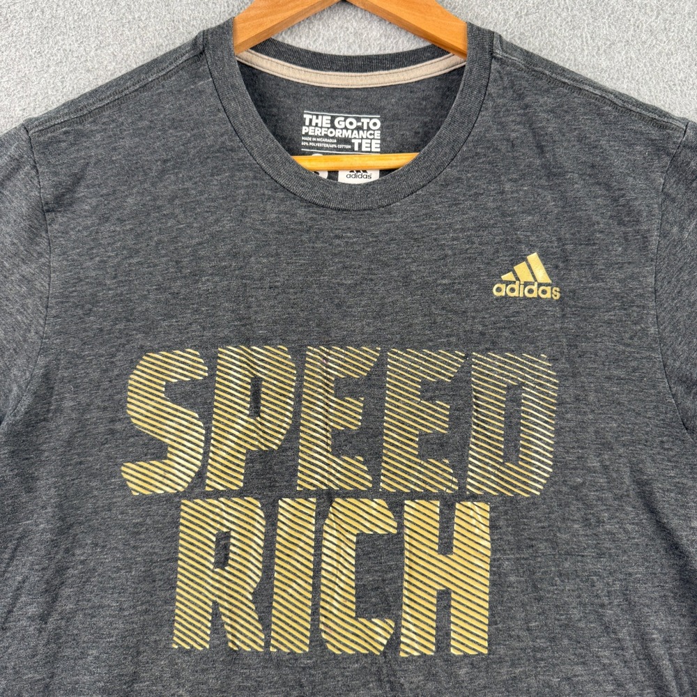 Adidas T-Shirt Mens Small Charcoal Gray Speed Rich Go-To Performance Tee Graphic